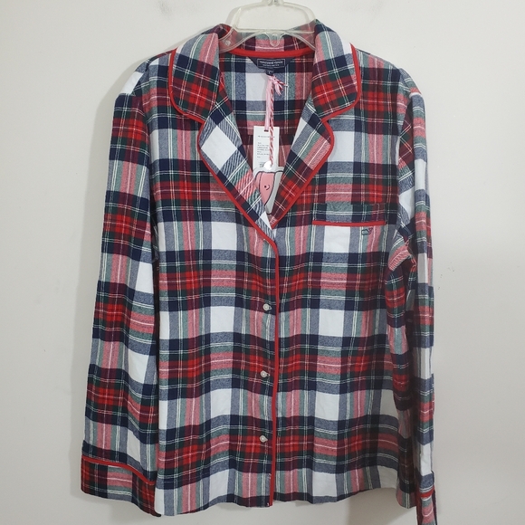 NWT Vineyard Vines Women's Flannel Pajama PJ Top Plaid Preppy Holiday Large - Picture 2 of 11